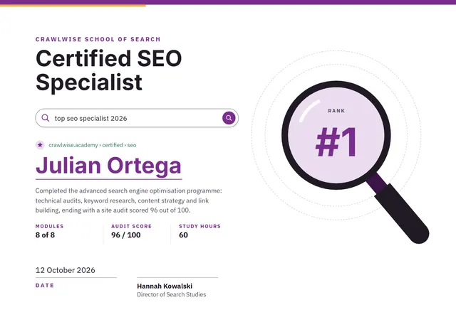 Plum Starry SEO Specialist Certificate template, A4 landscape, in plum
