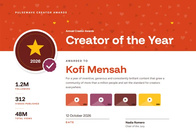 Terracotta Starry Creator of the Year Award template, A4 landscape, in terracotta