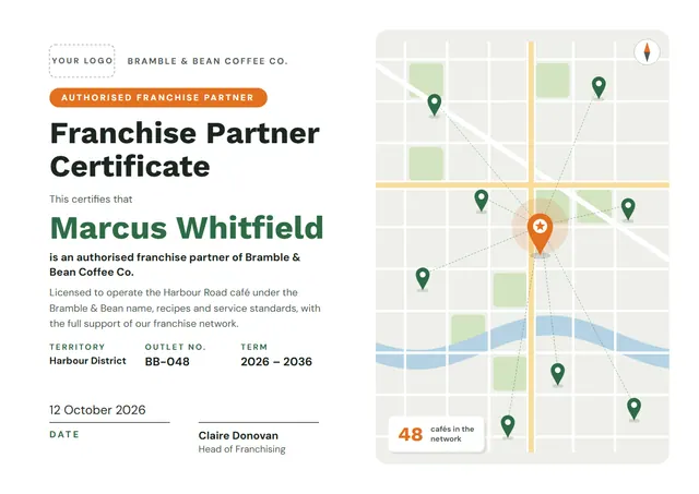Emerald Starry Franchise Partner Certificate template, A4 landscape, in emerald
