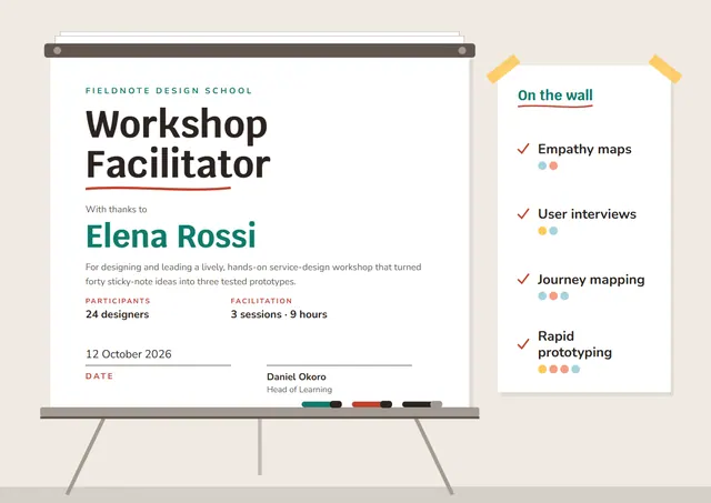 Teal Sunburst Workshop Facilitator Certificate template, A4 landscape, in teal
