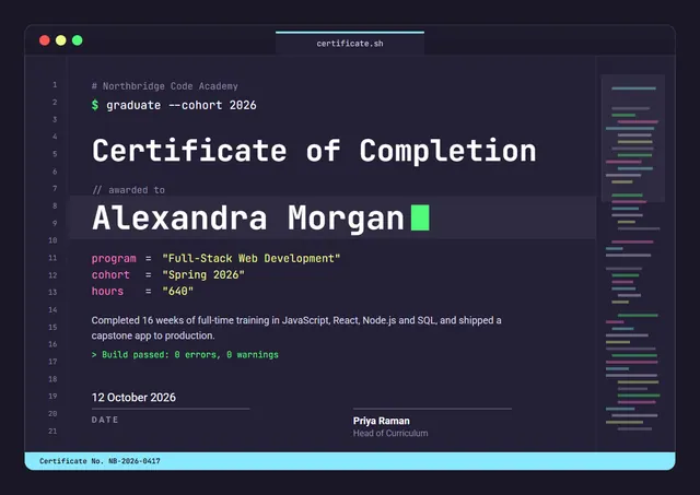 Black Globe Coding Bootcamp Certificate template, A4 landscape, in black