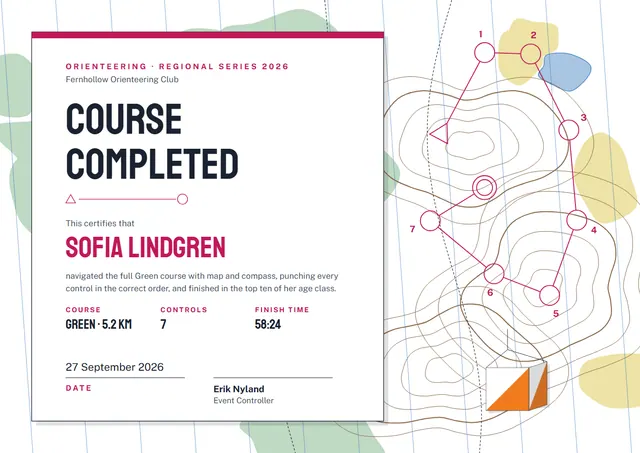 Mint Starry Orienteering Certificate template, A4 landscape, in mint