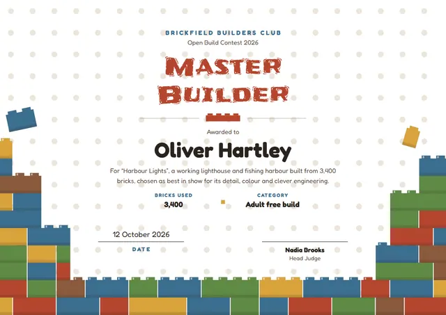 Terracotta Modern Brick Building Contest Certificate template, A4 landscape, in terracotta