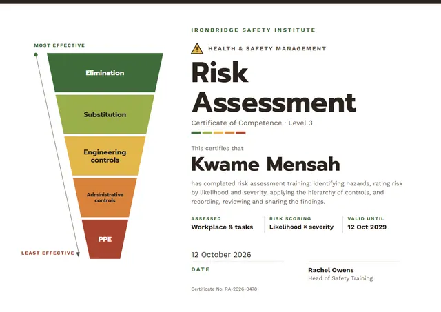 Olive Starry Risk Assessment Certificate template, A4 landscape, in olive