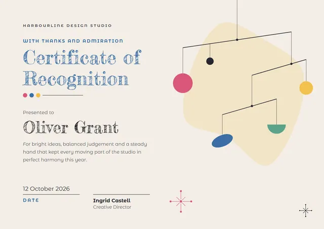 Steel Blue Sunburst Certificate of Recognition template, A4 landscape, in steel blue