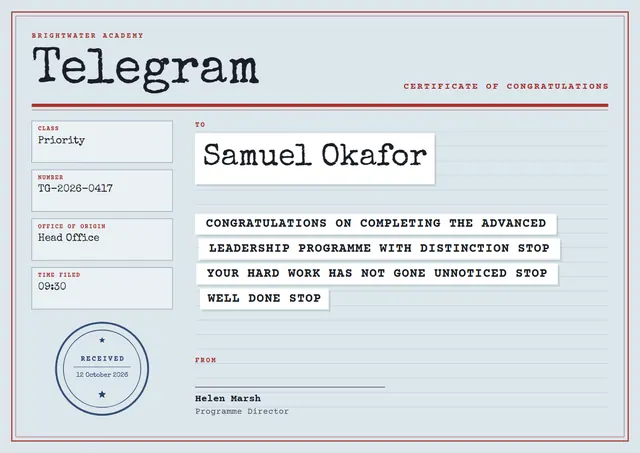 Brick Red Starry Congratulations Certificate template, A4 landscape, in brick red