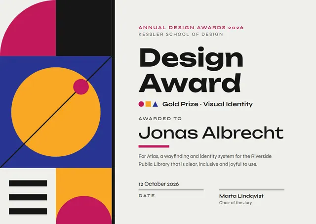 Ocean Blue Geometric Design Award template, A4 landscape, in ocean blue