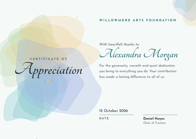 Mint Wave Certificate of Appreciation template, A4 landscape, in mint