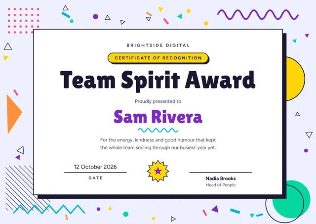Midnight Starry Team Spirit Award template, A4 landscape, in midnight blue
