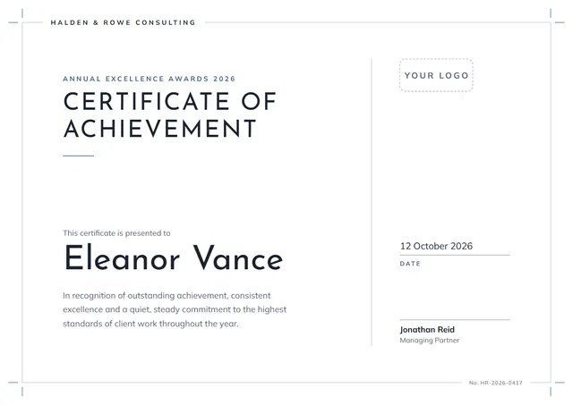 Steel Blue Bordered Certificate of Achievement template, A4 landscape, in steel blue