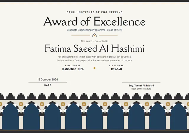 Navy Starry Certificate of Excellence template, A4 landscape, in navy