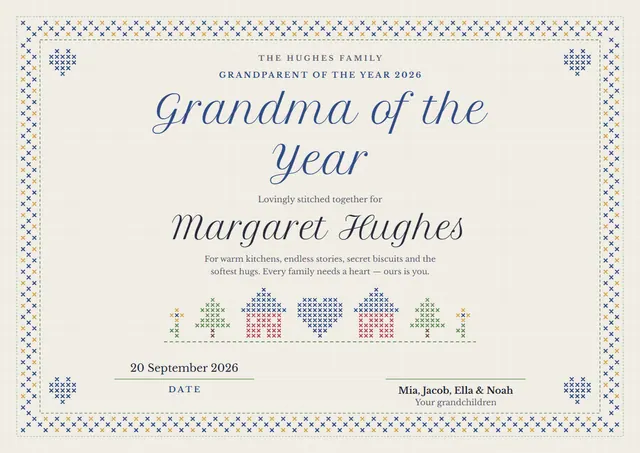 Ocean Blue Geometric Grandparent of the Year Award template, A4 landscape, in ocean blue