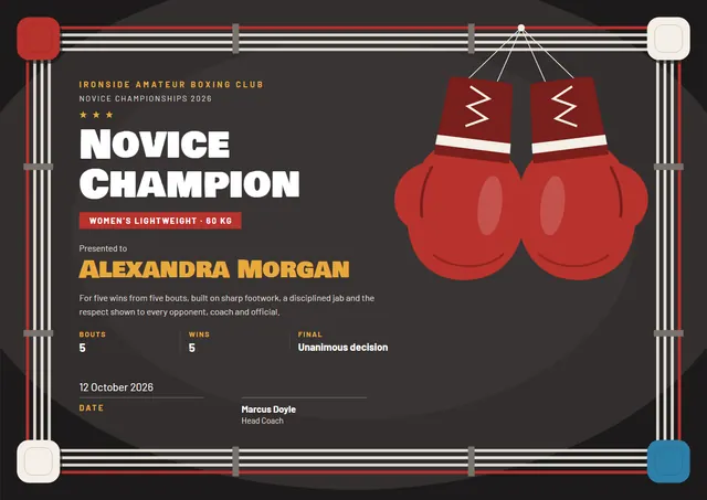 Terracotta Starry Boxing Certificate template, A4 landscape, in terracotta