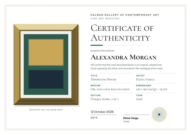 Chocolate Starry Certificate of Authenticity template, A4 landscape, in chocolate