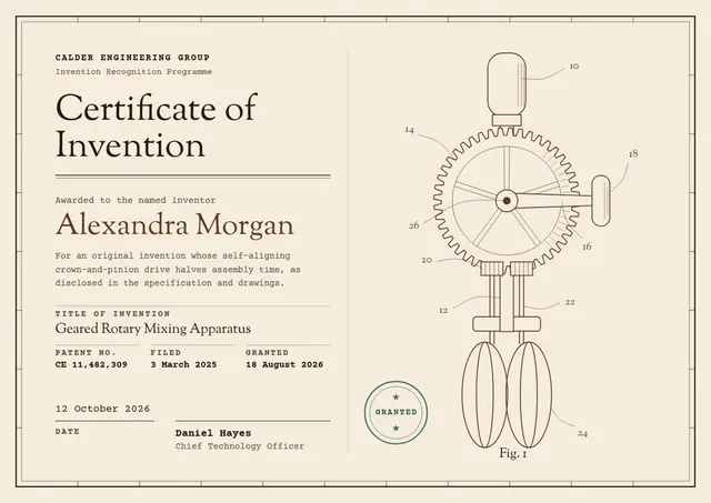 Chocolate Starry Patent Recognition Certificate template, A4 landscape, in chocolate