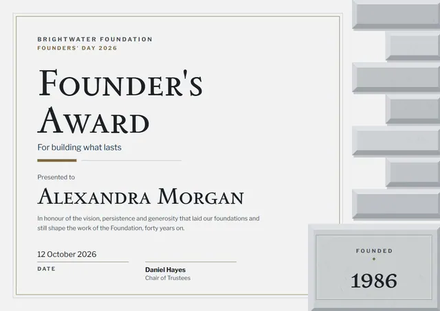Bronze Bordered Founder's Award template, A4 landscape, in bronze