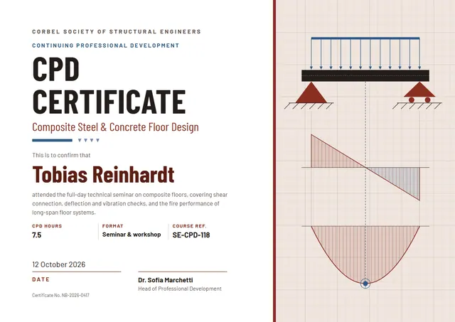 Brick Red Mountain Structural Engineering CPD Certificate template, A4 landscape, in brick red