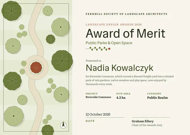 Sage Leafy Landscape Architecture Award template, A4 landscape, in sage