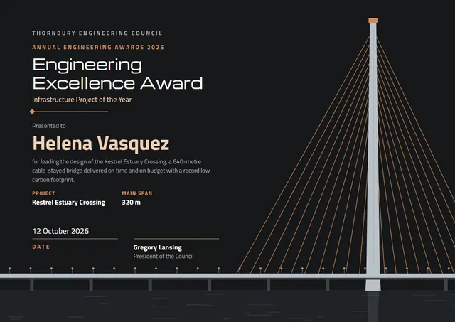 Orange Wave Engineering Excellence Award template, A4 landscape, in orange