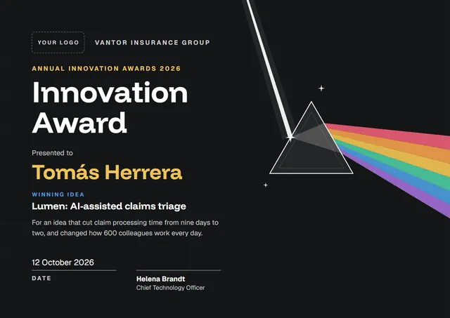 Sunshine Yellow Starry Innovation Award template, A4 landscape, in sunshine yellow
