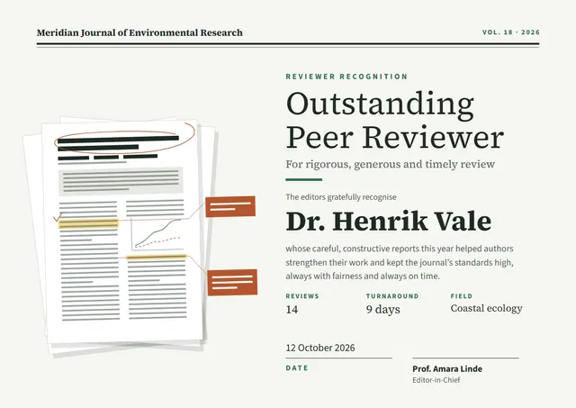 Forest Green Classic Peer Reviewer Recognition Certificate template, A4 landscape, in forest green