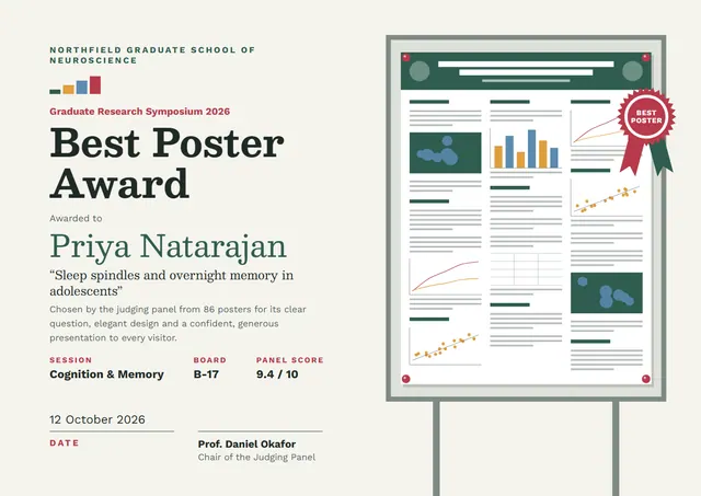 Forest Green Rosette Best Poster Award template, A4 landscape, in forest green
