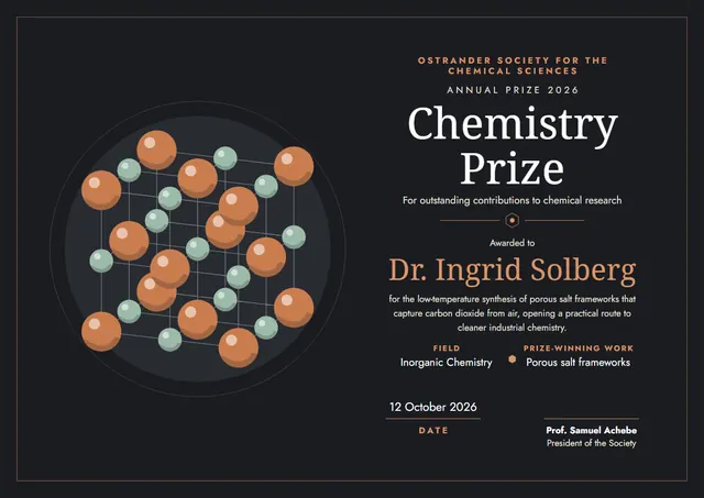 Orange Geometric Chemistry Prize Certificate template, A4 landscape, in orange