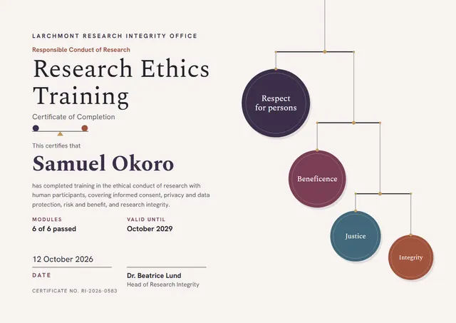 Gold Classic Research Ethics Training Certificate template, A4 landscape, in gold