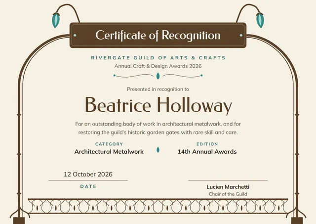 Chocolate Art Deco Certificate of Recognition template, A4 landscape, in chocolate
