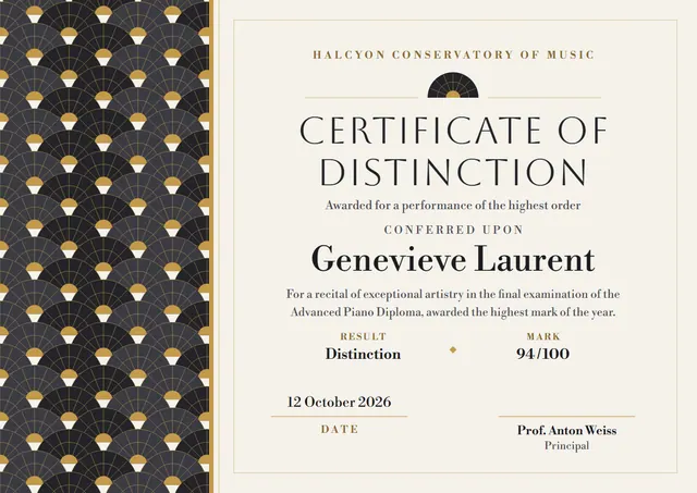 Gold Geometric Certificate of Distinction template, A4 landscape, in gold