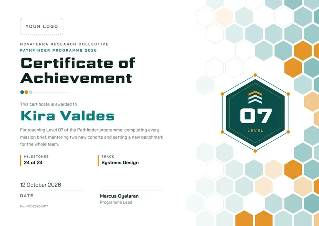 Teal Geometric Certificate of Achievement template, A4 landscape, in teal