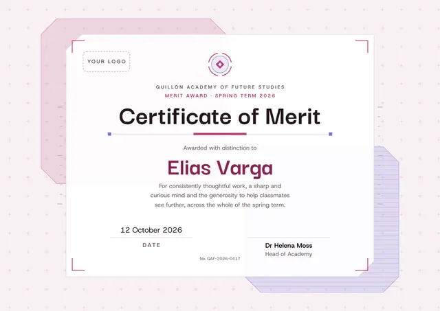 Burgundy Futuristic Certificate of Merit template, A4 landscape, in burgundy