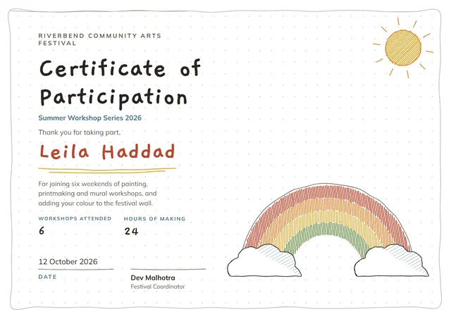 Sage Sunburst Certificate of Participation template, A4 landscape, in sage