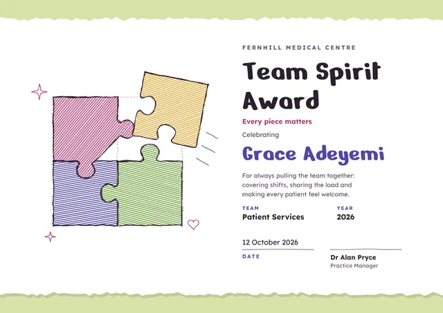 Lime Sunburst Team Spirit Certificate template, A4 landscape, in lime