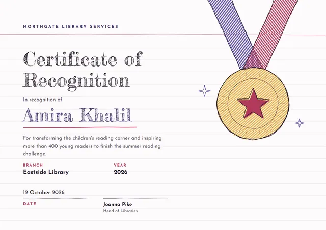 Charcoal Medal Certificate of Recognition template, A4 landscape, in charcoal grey