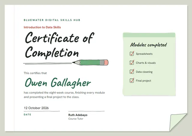 Emerald Ornate Certificate of Completion template, A4 landscape, in emerald