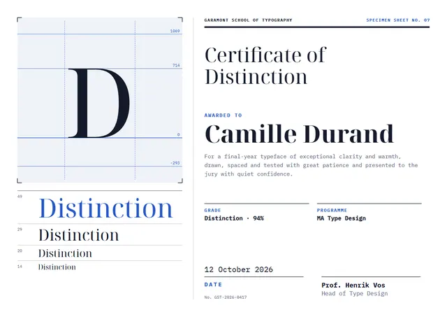 Steel Blue Wave Certificate of Distinction template, A4 landscape, in steel blue