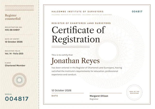 Chocolate Rosette Certificate of Registration template, A4 landscape, in chocolate
