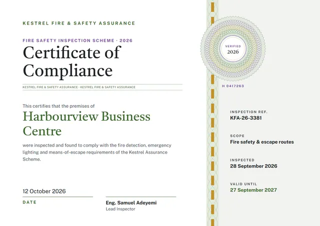 Olive Sunburst Certificate of Compliance template, A4 landscape, in olive