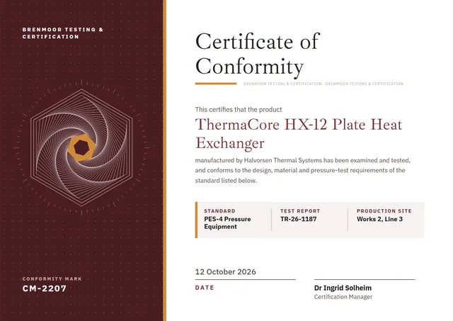 Chocolate Geometric Certificate of Conformity template, A4 landscape, in chocolate