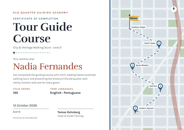 Sage Globe Tour Guide Course Certificate template, A4 landscape, in sage