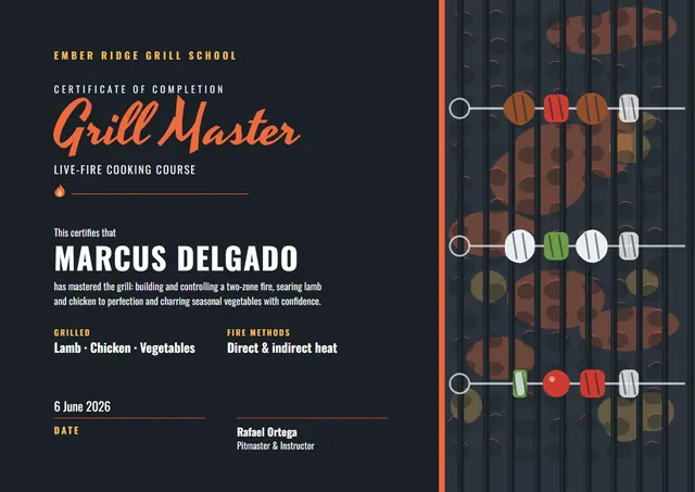 Black Wave Grill Master Award template, A4 landscape, in black