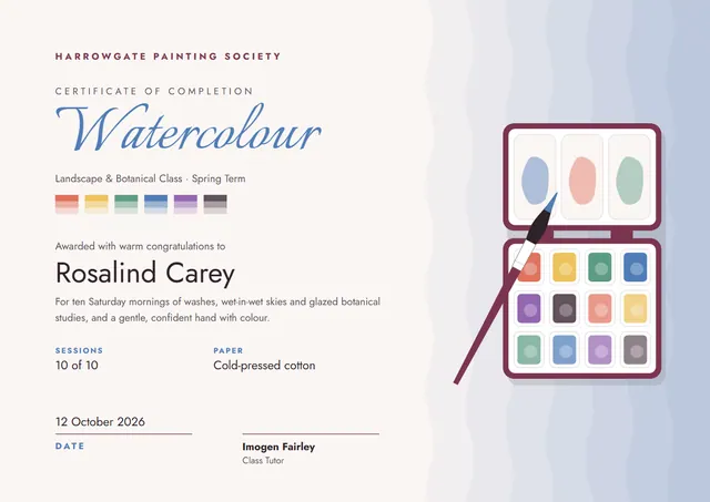 Steel Blue Classic Watercolour Class Certificate template, A4 landscape, in steel blue