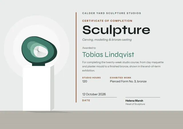Jade Wave Sculpture Course Certificate template, A4 landscape, in jade