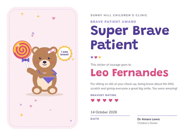 Slate Ribbon Brave Patient Award template, A4 landscape, in slate grey