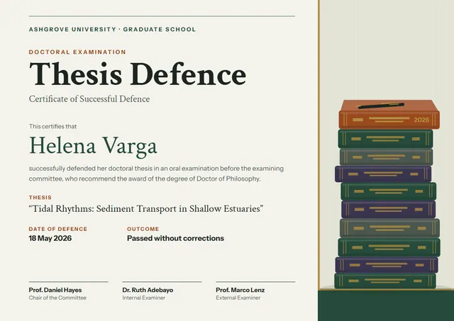 Forest Green Banded Thesis Defence Certificate template, A4 landscape, in forest green