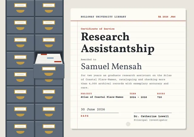 Gold Classic Research Assistantship Certificate template, A4 landscape, in gold