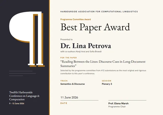 Bronze Banded Best Paper Award template, A4 landscape, in bronze