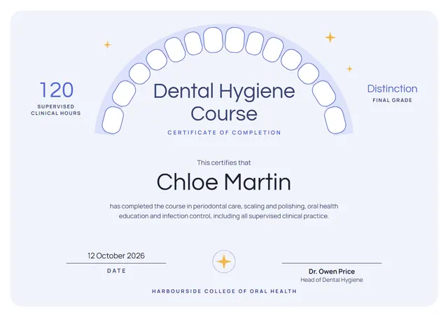 Slate Seal Dental Hygiene Course Certificate template, A4 landscape, in slate grey