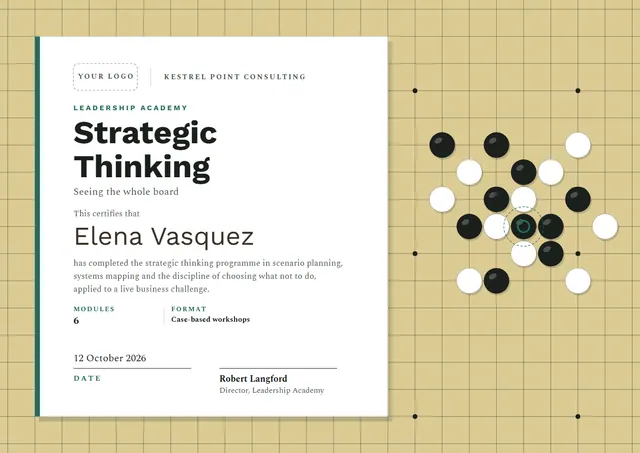 Gold Starry Strategic Thinking Certificate template, A4 landscape, in gold
